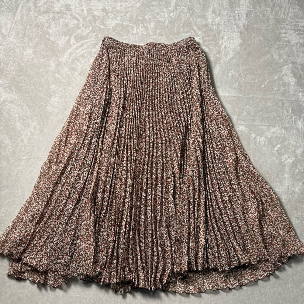 Abercrombie & Fitch Petite Floral Pleated Midi Skirt Brown Size M NWT - Picture 3 of 13